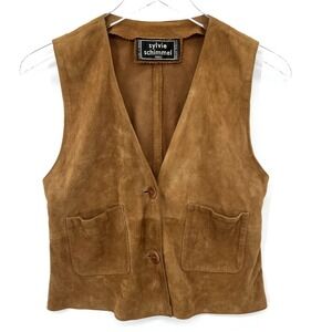 Vintage‎ Sylvie Schimmel Paris Suede Leather Vest Size M Brown Western Rodeo